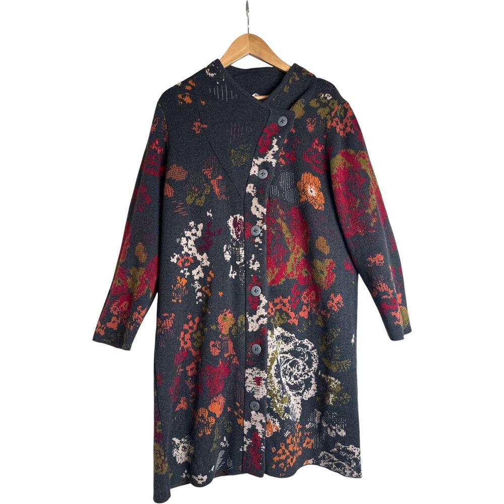 J.Jill Women’s XL Floral Jacquard Knit Button Front Duster Cardigan Boho - Picture 2 of 9